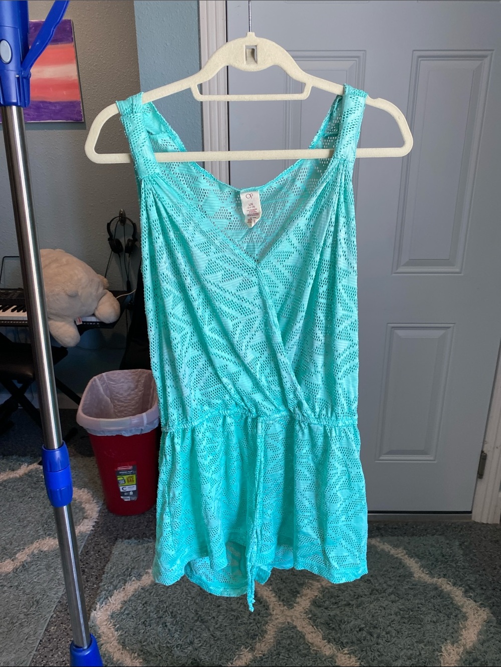 OP Aqua Crochet Beach Cover-Up Romper